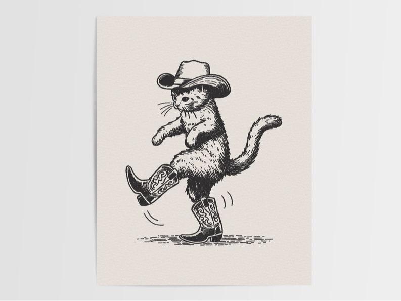 Cat Print, cowboy cat art, cat wall art, cowboy decor| Framless Poster Hanging Gift