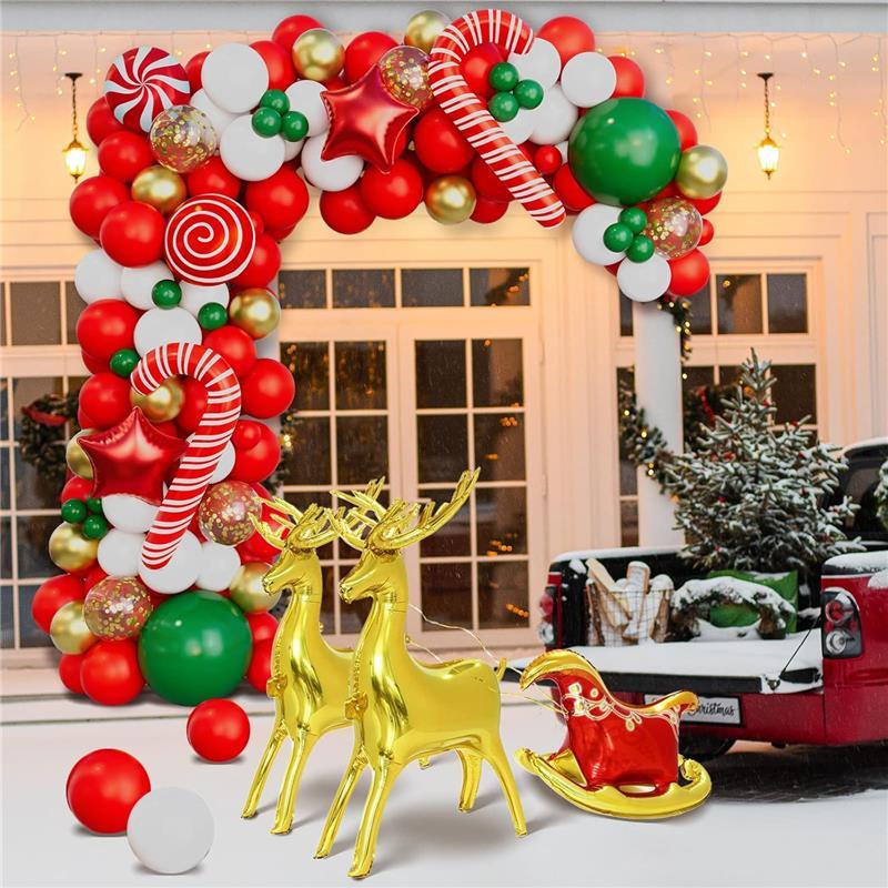 Christmas Balloon Garland Arch Kit with Red, Gold, White, Green and Sequin Balloons - Perfect Balloon for Christmas Party Decorations Balloons Set