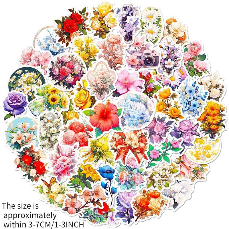 Colorful Flower Series Sticker, 50pcs set Waterproof Decorative Sticker, DIY Creative Sticker for Phone Case, Laptop, Notebook, Helmet, Skateboard