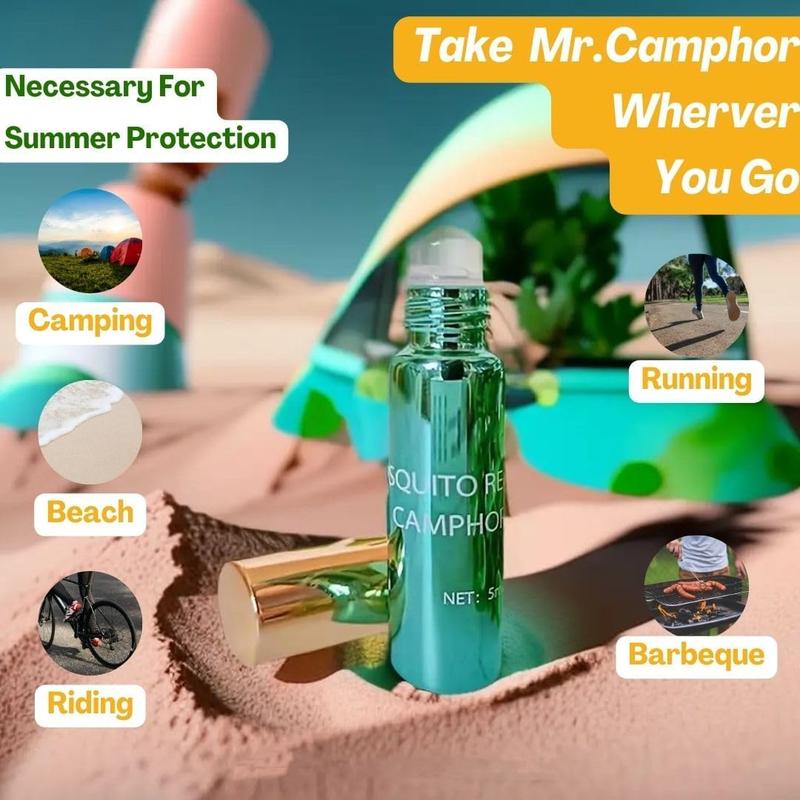 5ml Mosquito Repellent Camphor Essential Oil Roll-On, Stay Cool &Lamp Refreshing, Keep Away from Mosquito, 100% Natural Plant