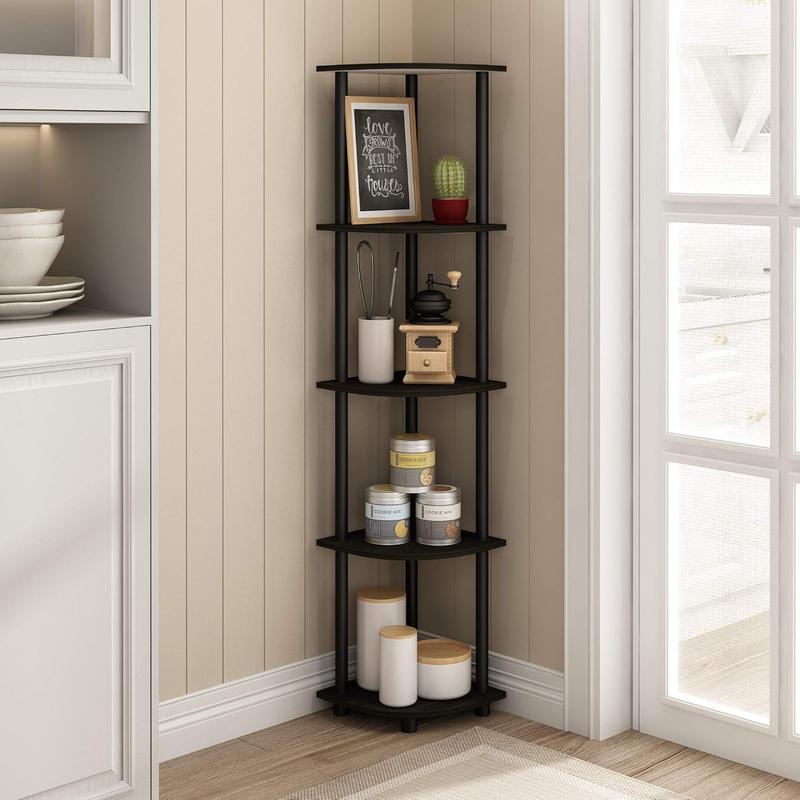 5 Tier Corner Display Rack Multipurpose Shelving Unit, 1-Pack, Espresso Black