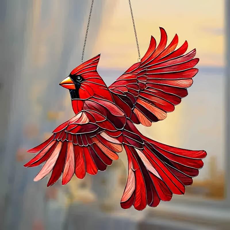 1pc Cardinal Red Bird Suncatcher with Chain, 8x8 inches, Inspirational Wall Decor, Red Room Accent, Winter Festive Ornament, Perfect Gift for Mom, Ladies, Retirement, Christmas, Animal Theme, Garden Collectible