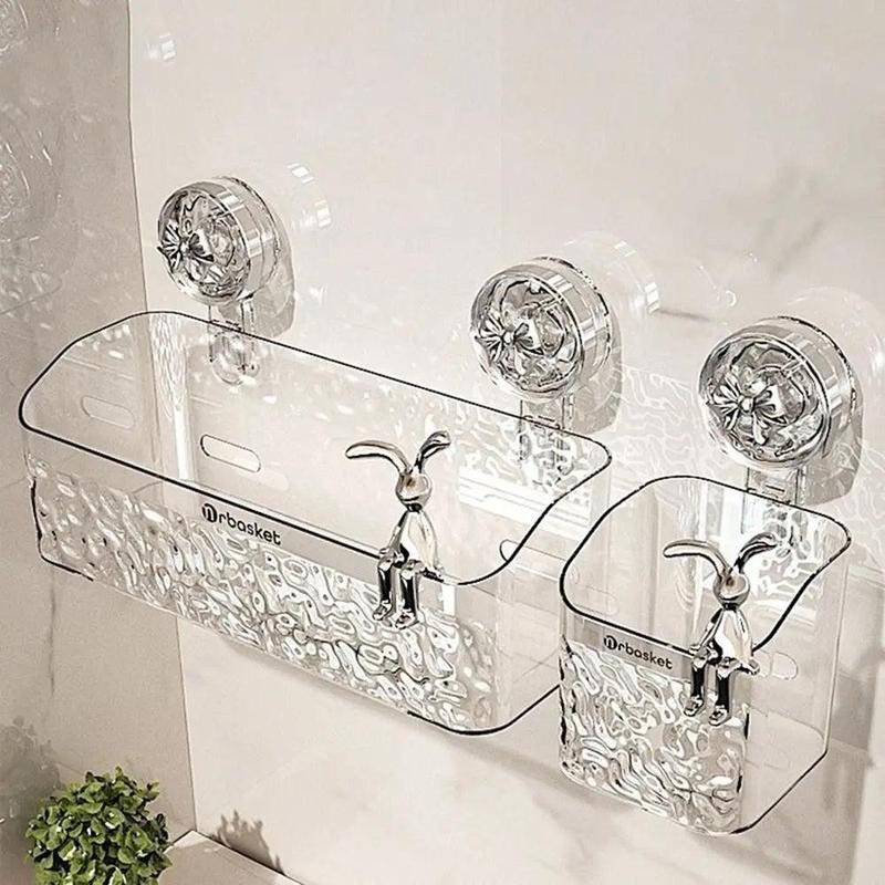 Plastic Shower Suction Cup Shelf Glacier Pattern Transparent Wall Storage Rack Punch Free Draining Basket Holder Bathroom