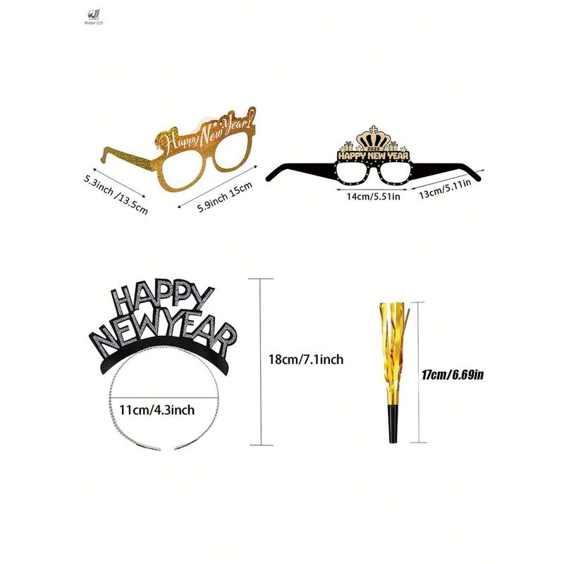 Winter Gift Shop  6pcs 36pcs New Years Eve Party Supplies 2025,Happy New Year Headband ,Glasses,Noise Makers Party Favors New Year Decorations,Photo Props,Party Supplies.