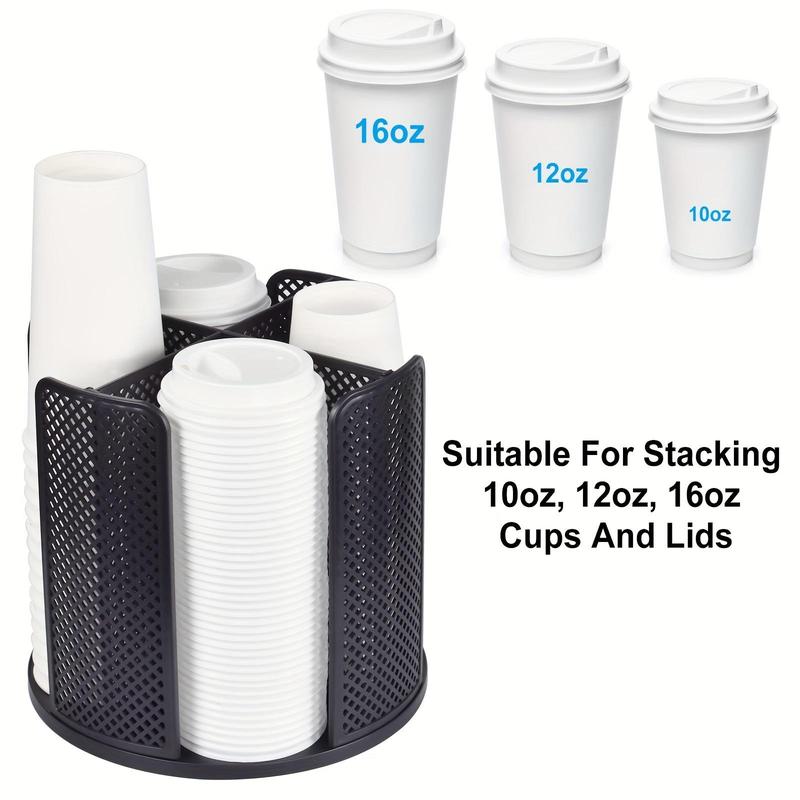 Multifunctional Cup Holder, 4 Compartment Cup Dispenser, Space Saving Cup Storage Rack, Cup Organizer Suitable for Stacking 10oz, 12oz, 16oz Cups & Lids