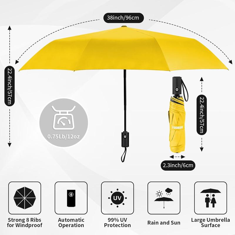 Automatic Windproof Travel Umbrella Black Portable Lightweight Small Folding UV Protection for Rain & Sun Walking Backpack Waterproof Cover