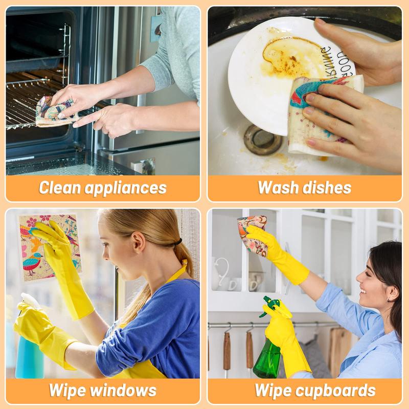 8 Pack Swedish Dishcloths for Kitchen, Reusable Soft Kitchen Towels Dish Cloths Set Absorbent Sponge Cleaning Washable Quick Drying Bar Hand Washing (Birds Flowers)