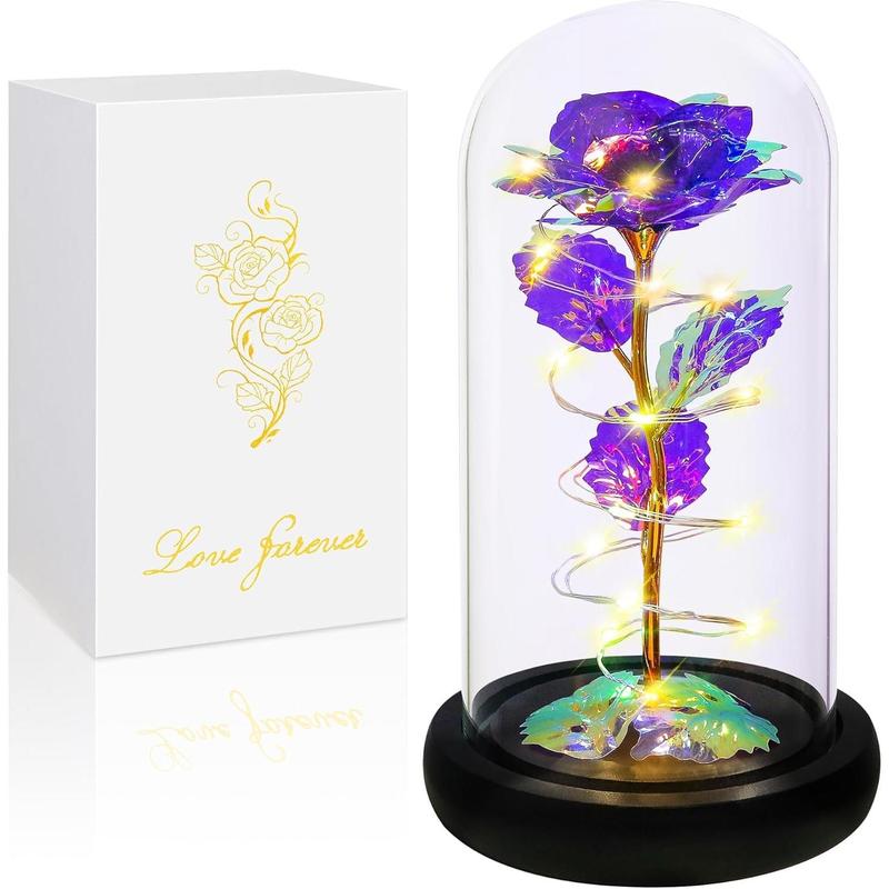 Christmas Rose Gifts for Women,Birthday Gifts for Women,Rose Flower Gifts for Women,Colorful Purple Light Up Rose in A Glass Dome,Rose Gifts for Mom Her Christmas,Thanksgiving,Anniversary