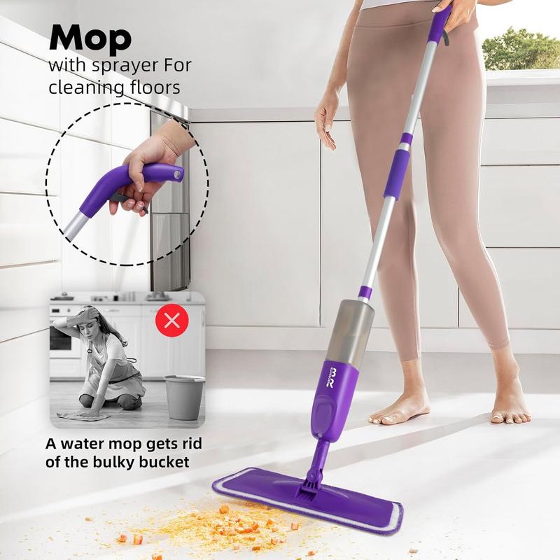 Microfiber Spray Mop for Floor Cleaning Dry Wet Dust Mop for Kitchen Wood Floor Hardwood Laminate Ceramic Tiles 360 Degree Mop Set with 6 Mop Heads Replacement 1 Scraper 1 Mop Holder 1 Bottle BUUROOHM