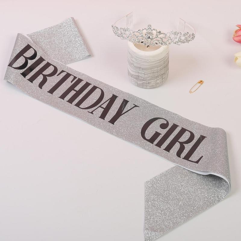 2pcs Glitter Birthday Letter Shoulder Straps & Rhinestone Tiara Set