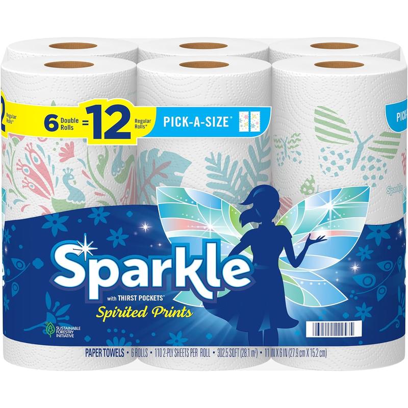 Sparkle Pick-A-Size Paper Towels, Spirited Prints, 6 Double Rolls = 12 Regular Rolls, Everyday Value Paper Towel with Full and Half Sheets Georgia-Pacific