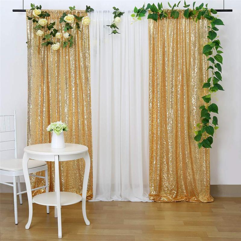 Sequin Backdrop Curtain 4 Pcs 2ftx8ft Wedding Ceremony Background Backdrop Glitter Shimmer Fabric Gold Backdrop Drapes Banners