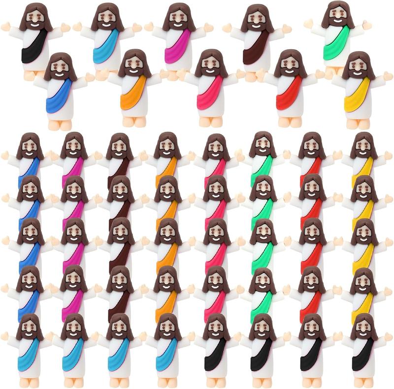 50 count Mini Jesus Figurines Bulk, Multi-Colors Little Jesus Figures for Hide and Seek Classic Religious Gifts, Sunday School Baptism Giveaways, Easter Party Supplies