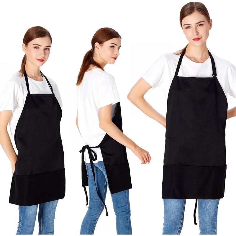 2 Pack 3 Pockets Adjustable Bib Apron Chef Kitchen Cooking Aprons for Women Men, Black