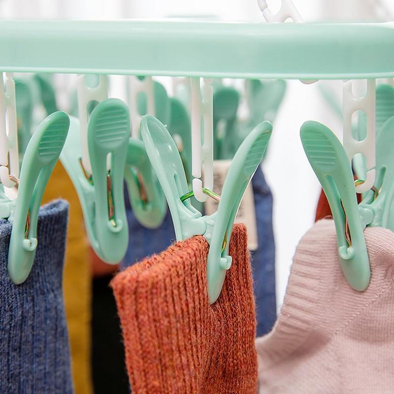 Foldable Clothes Drying Hanger with 32 Clips and Drip Foldable Hanging Sock Rack