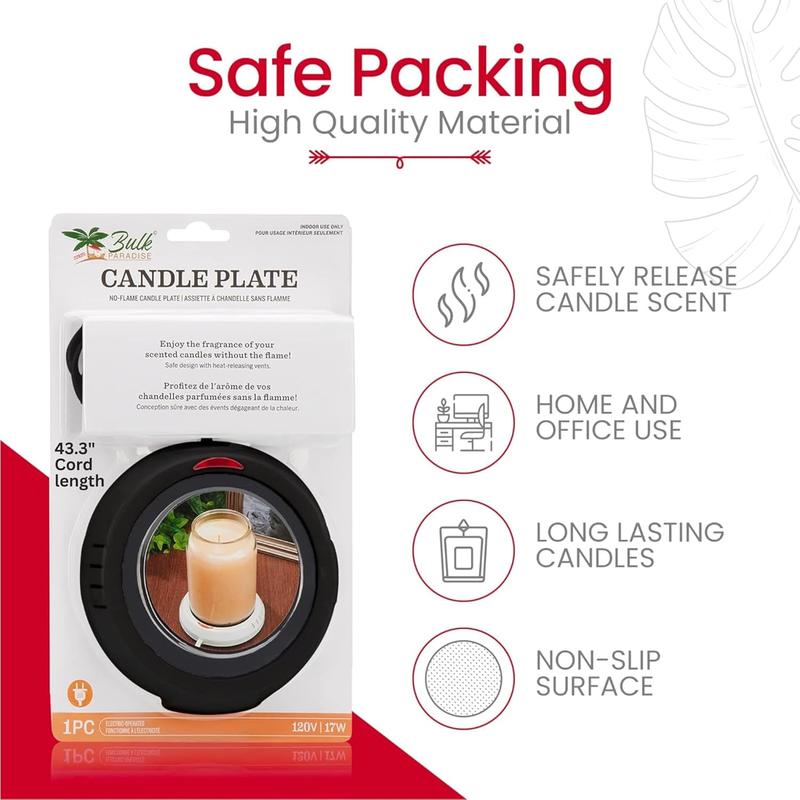 Large Candle Warmer Plate Safely Releases Scents without a Flame - Used as Candle Jar Warmer, Coffee Warmer, Mug Warmer, Cup Warmer, Tea Warmer Desk in Your Home & Office, 1 Pack, Black BULK PARADISE