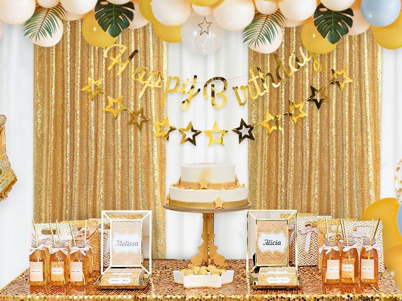 Sequin Backdrop Curtain 4 Pcs 2ftx8ft Wedding Ceremony Background Backdrop Glitter Shimmer Fabric Gold Backdrop Drapes Banners