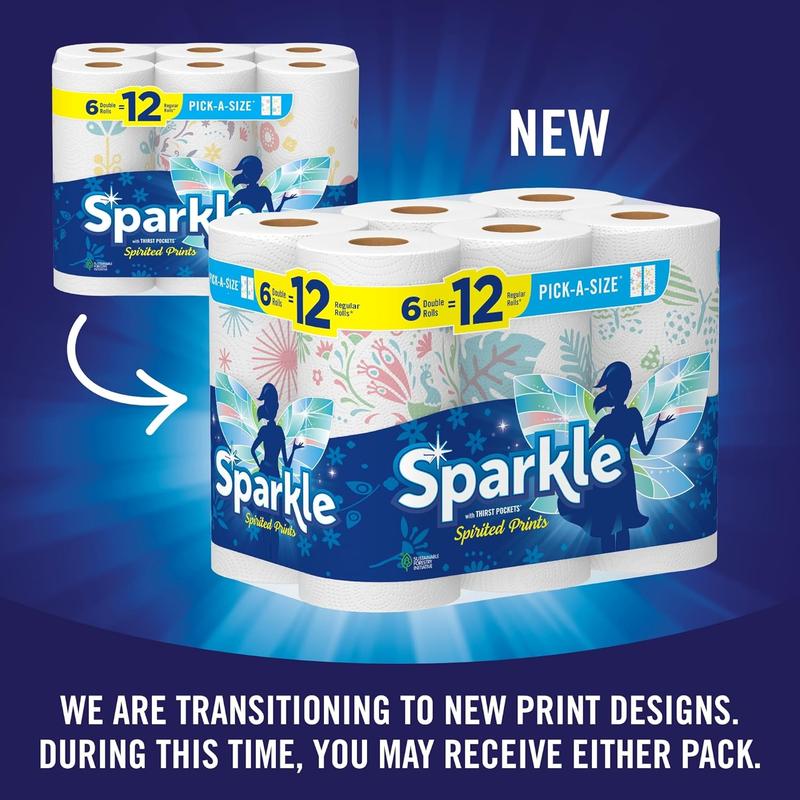 Sparkle Pick-A-Size Paper Towels, Spirited Prints, 6 Double Rolls = 12 Regular Rolls, Everyday Value Paper Towel with Full and Half Sheets Georgia-Pacific