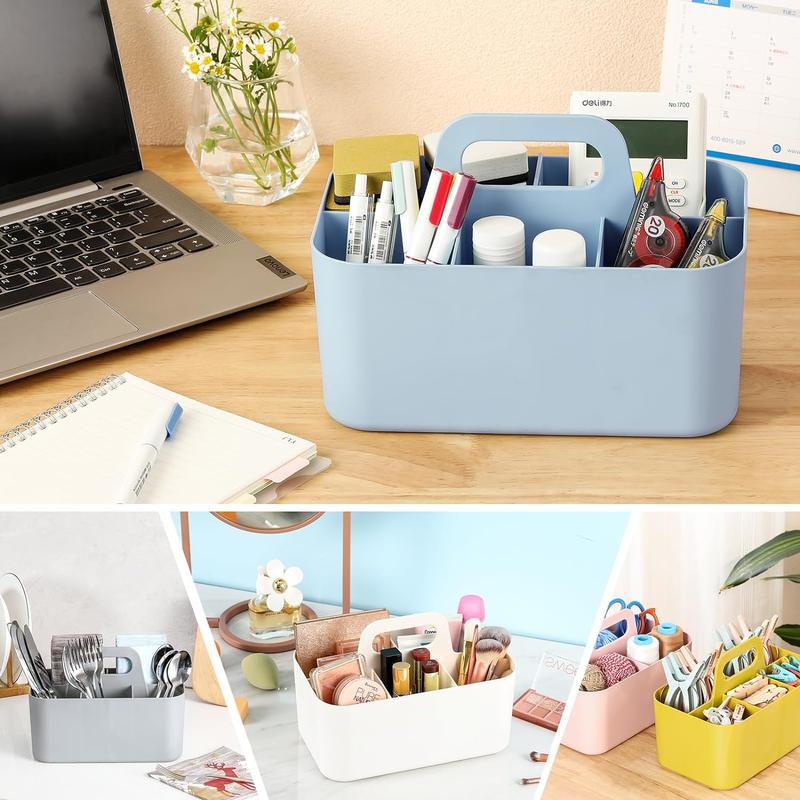 Multiuse Caddy Organizer with Handle - Stackable Plastic Bin Basket - Divided Storage Tote Holder for Art Craft Supplies, Makeup, Bathroom, Shower, Cleaning, Kitchen, Office, Dorm, Desktop - White