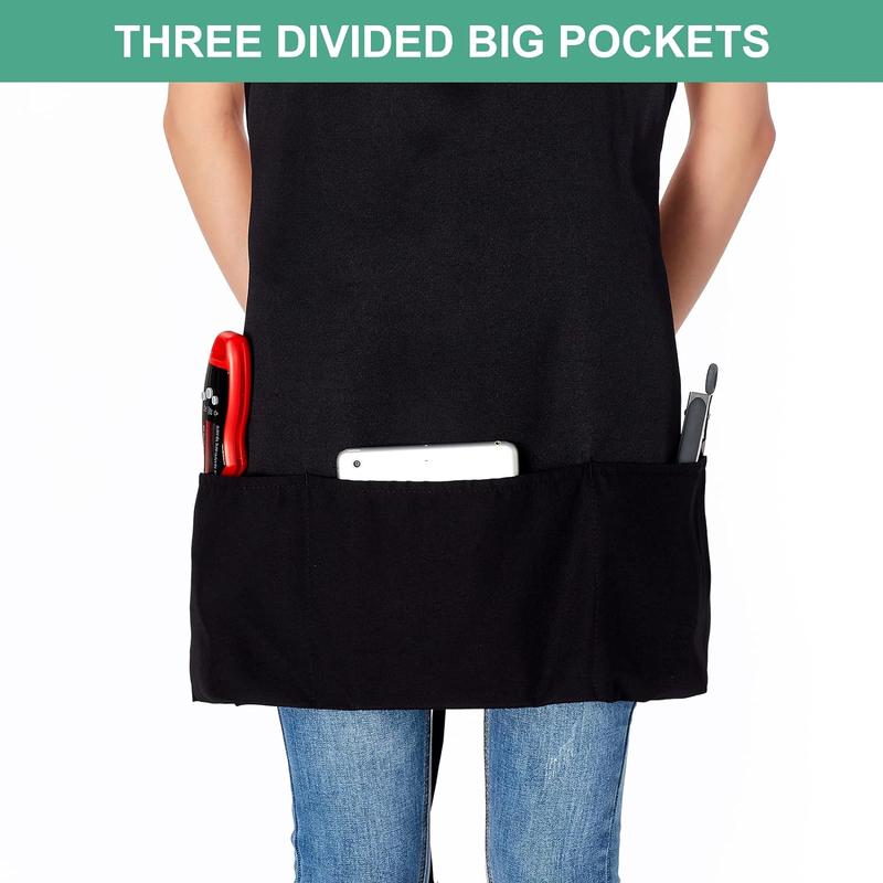 2 Pack 3 Pockets Adjustable Bib Apron Chef Kitchen Cooking Aprons for Women Men, Black