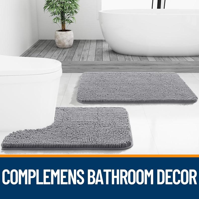 Bathroom Rugs 30x20, Extra Soft Absorbent Chenille Bath Rugs, Rubber Backing Quick Dry, Machine Washable Bath Mats for Bathroom Floor, Tub and Shower, Home Decor Accessories, Grey