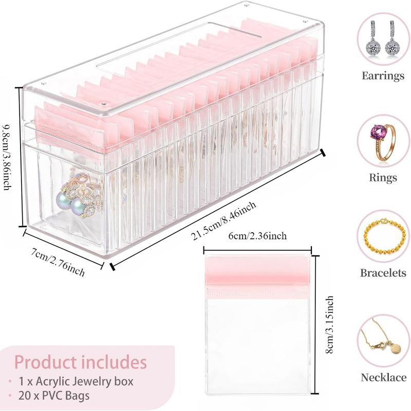 20 Portable Anti Tarnish Jewelry Storage Bag, with 1 Storage Box, for Earrings, Rings, Necklaces Travel Organizer