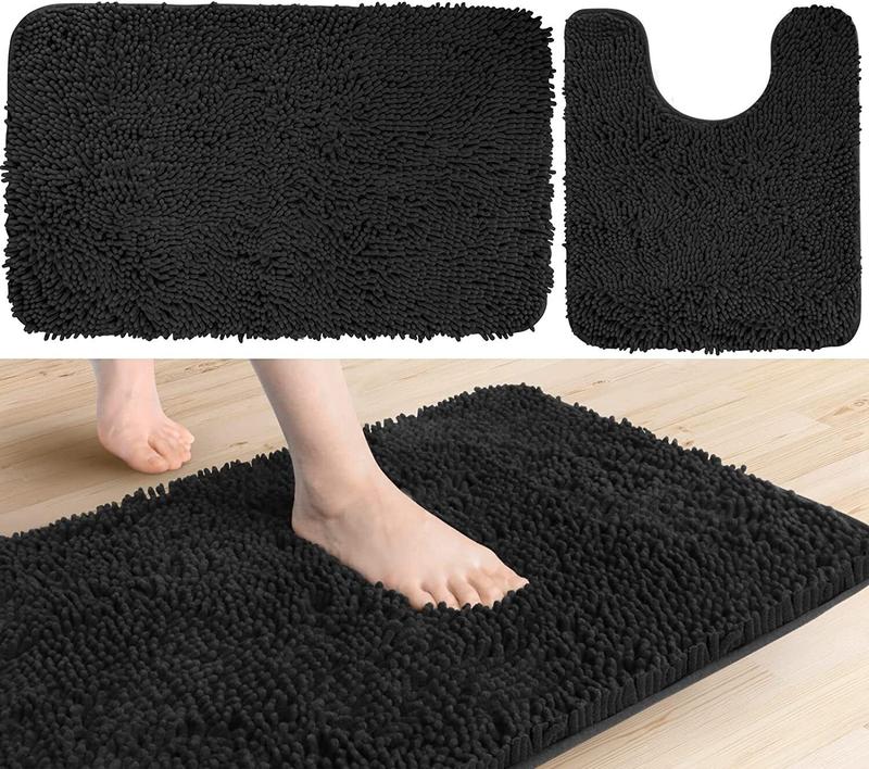 Bath Mat Rug Chenille Shaggy Bathroom Mats Absorbent Non-Slip Carpet Shower Long Waterproof Thick Fluffy