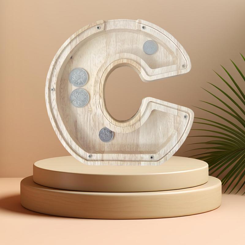 Wooden Letter Design Piggy Bank, 1 Count Clear Cash Coin Bank, Creative Money Saving Box for Home Office School Dormitory Decor