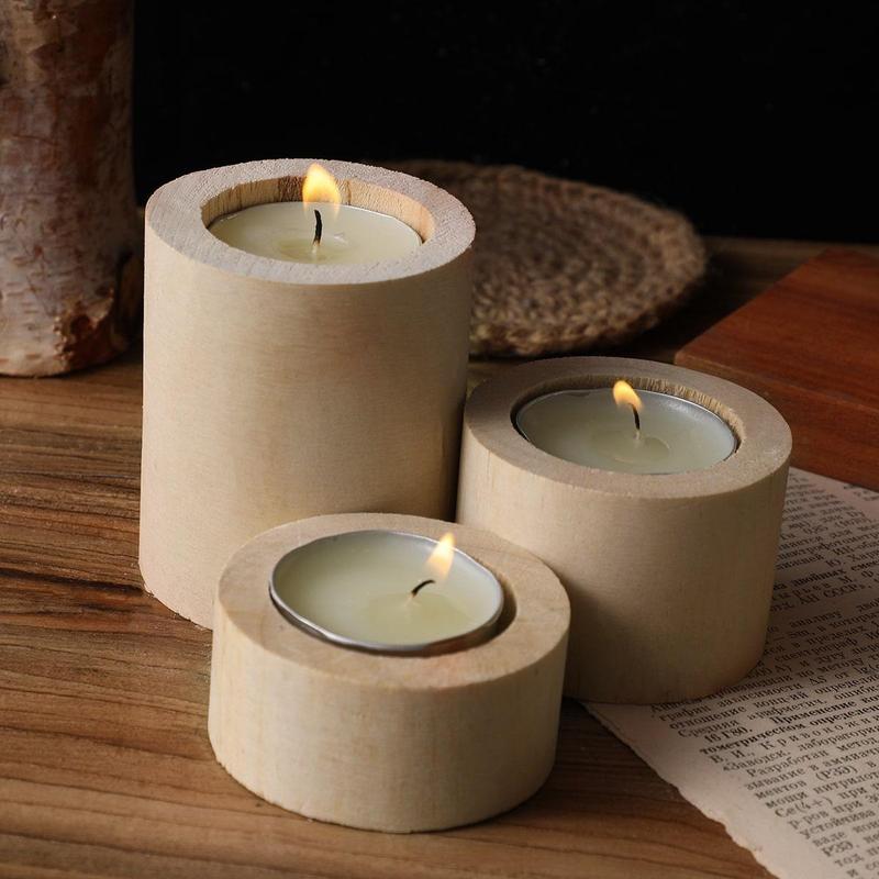 Wooden Cylinder Candle Holders, 3pcs set Pillar Candle Holder, Rustic Candle Base, Home Decor Accessories, Desktop Ornaments