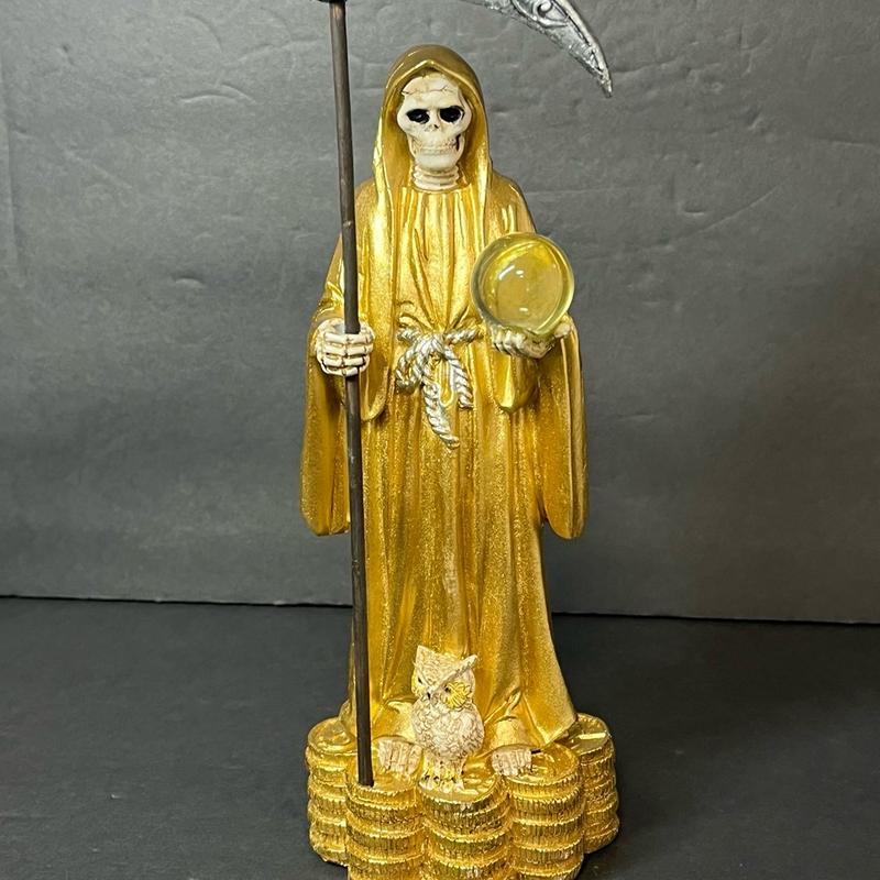 Santa Muerte Gold 9-inch Holy Death Statue Owl Statue - Perfect for Home and Office Decor