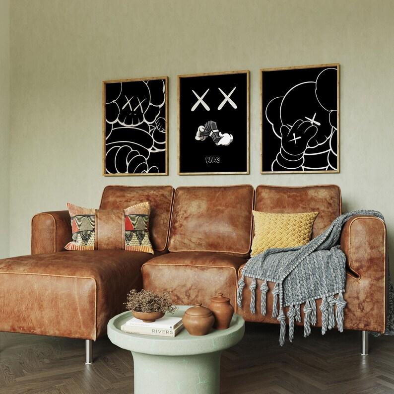 Set of 3 HypeBeast Room Decor, Kaws Wall Art, Hypebeast Poster, Black Aesthetic Print, Cool Wall Art, Kaws Poster