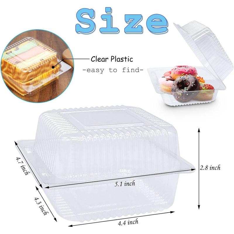 100 Pack Clear Plastic Take Out Container, Square Hinged Food Container, Dessert Clamshell Containers with Lids for Hamburgers, Cakes, Sandwiches, Pasta, Chips Disposable