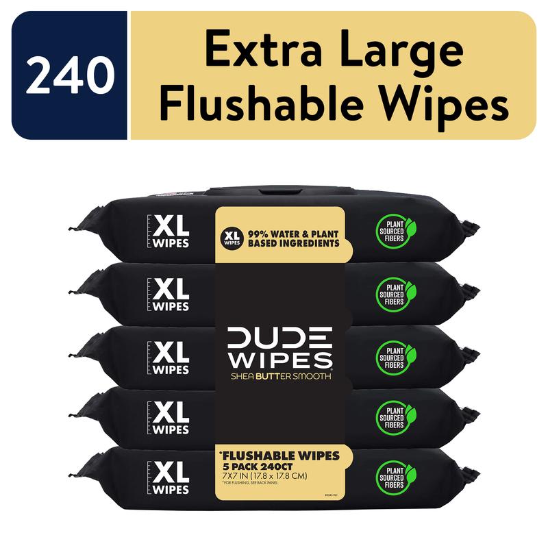 DUDE Extra Large Shea BUTTer Smooth Wet Wipes, 240 Count - Flushable