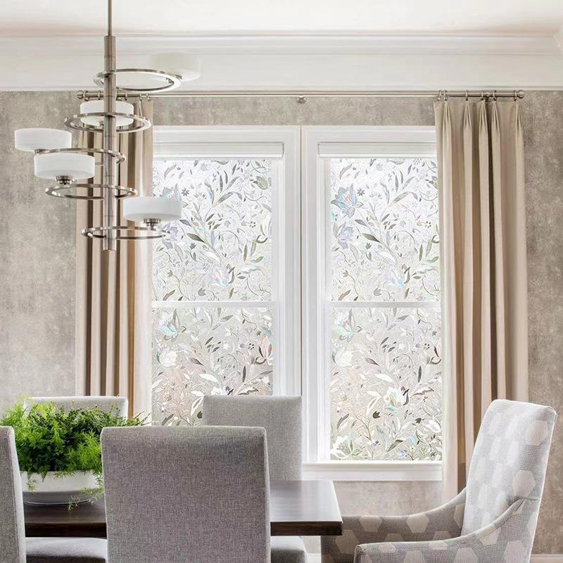 Floral Pattern Window Sticker, 1 Roll Static Cling Window Film, Decorative Sticker for Home Living Room Bedroom Bathroom