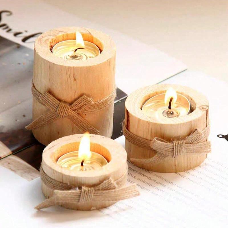 Wooden Cylinder Candle Holders, 3pcs set Pillar Candle Holder, Rustic Candle Base, Home Decor Accessories, Desktop Ornaments