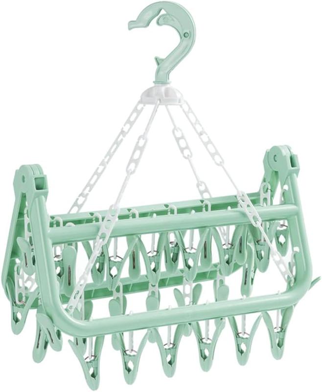 Foldable Clothes Drying Hanger with 32 Clips and Drip Foldable Hanging Sock Rack