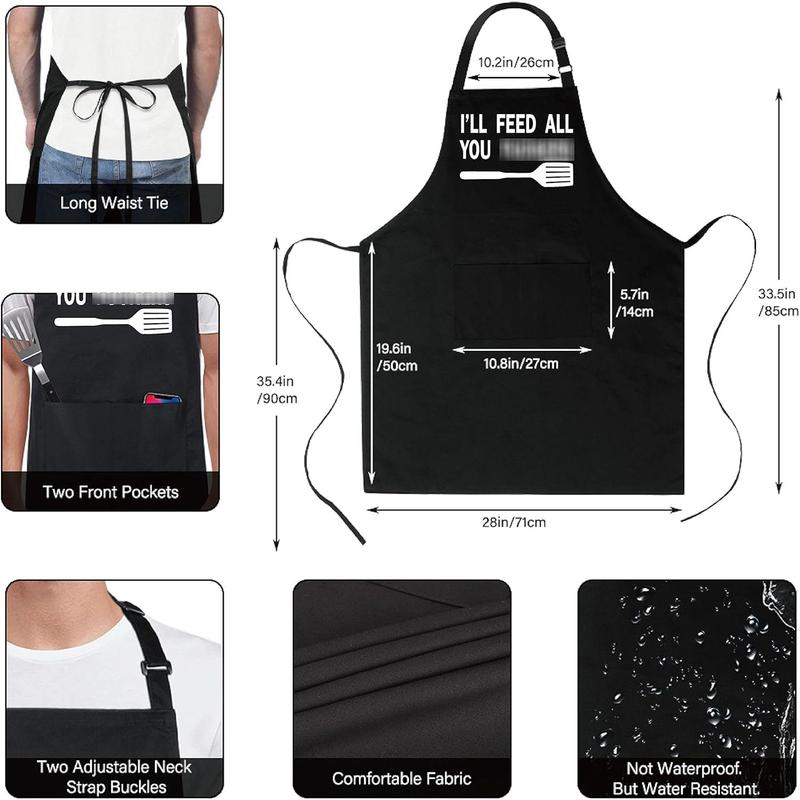 Cotton Funny Apron with 2 Pockets for Men Women BBQ Grilling Adjustable Bib Black Aprons Gifts Cooking Kitchen