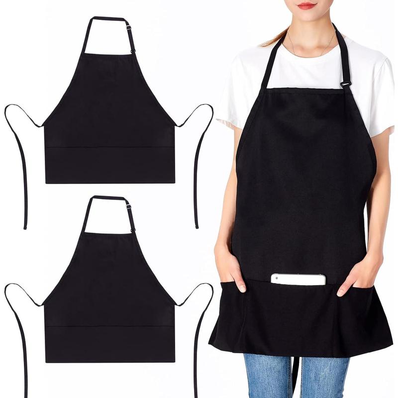 2 Pack 3 Pockets Adjustable Bib Apron Chef Kitchen Cooking Aprons for Women Men, Black