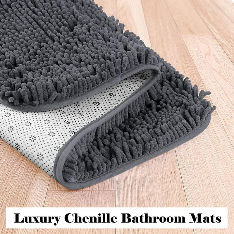 Bath Mat Rug Chenille Shaggy Bathroom Mats Absorbent Non-Slip Carpet Shower Long Waterproof Thick Fluffy