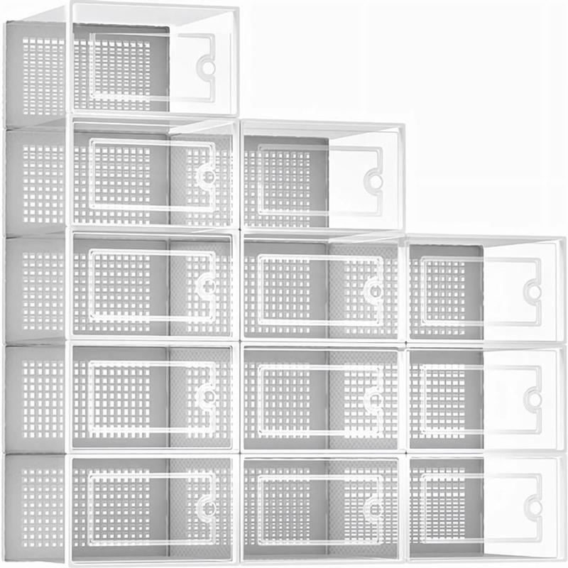 Foldable Shoe Box, 12counts set Clear Shoe Storage Box, Shoe Organizer for Home Living Room Bedroom