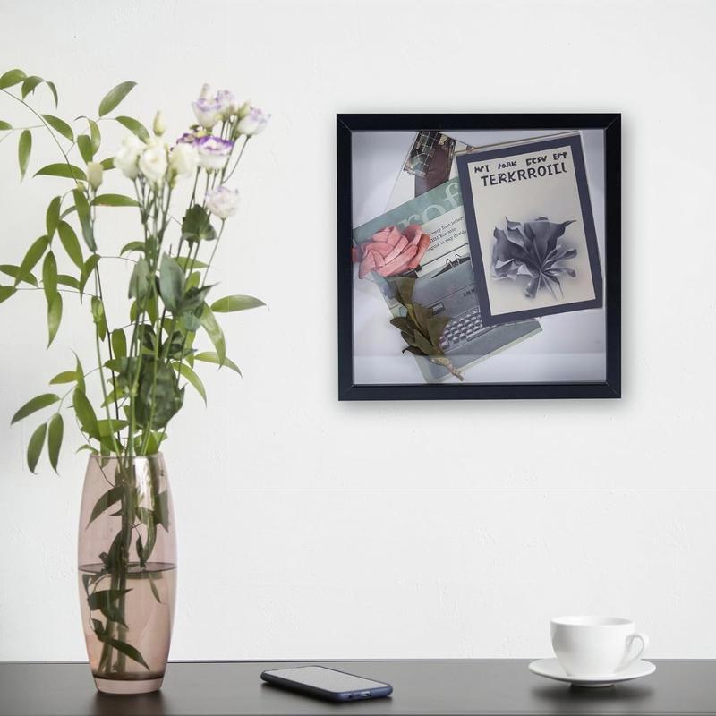 Distressed White 8x10 Shadow Box - Real Glass, Linen Backing, Push Pins Included. Sturdy Rustic Display for Memories.