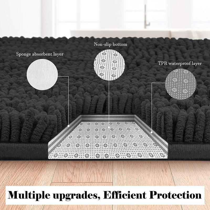 Bath Mat Rug Chenille Shaggy Bathroom Mats Absorbent Non-Slip Carpet Shower Long Waterproof Thick Fluffy