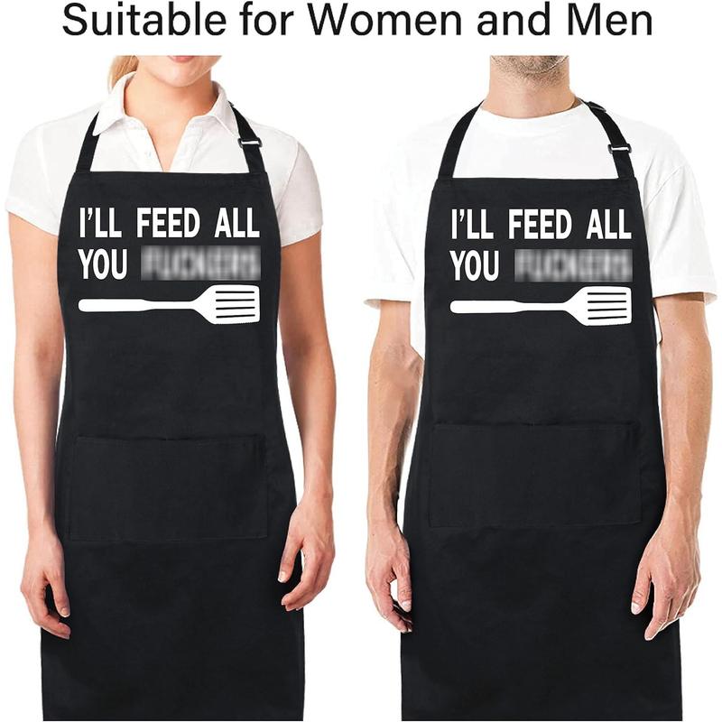 Cotton Funny Apron with 2 Pockets for Men Women BBQ Grilling Adjustable Bib Black Aprons Gifts Cooking Kitchen