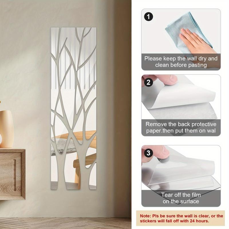 Acrylic Mirror Wall Stickers, Creative Art Branch Tree Wall Decal, Self-adhesive Mirror Sticker, Combination DIY Home Decor