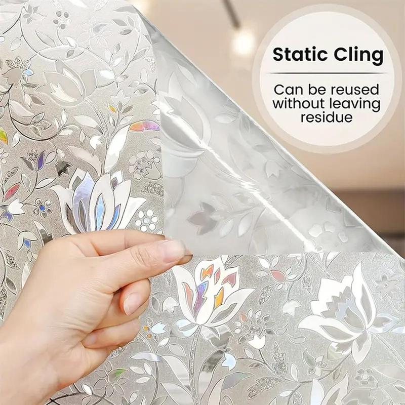 Floral Pattern Window Sticker, 1 Roll Static Cling Window Film, Decorative Sticker for Home Living Room Bedroom Bathroom