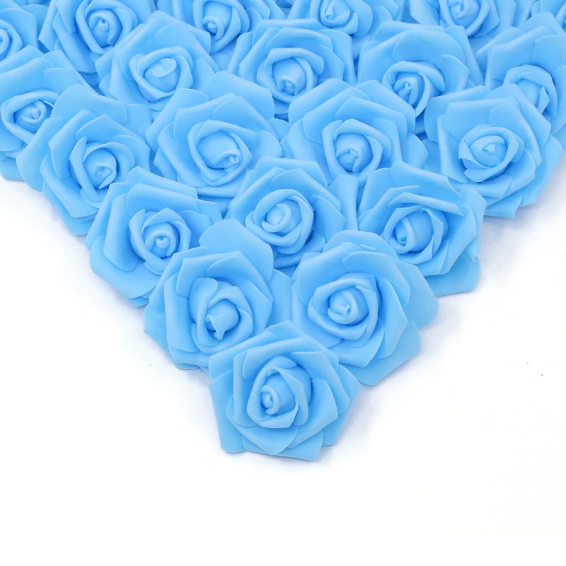 Artificial Flowers Roses Heads, 100 Count Faux Flowers Real Looking Blue Foam Roses Perfect for DIY Crafts Wedding Bouquets Decorative Fruit