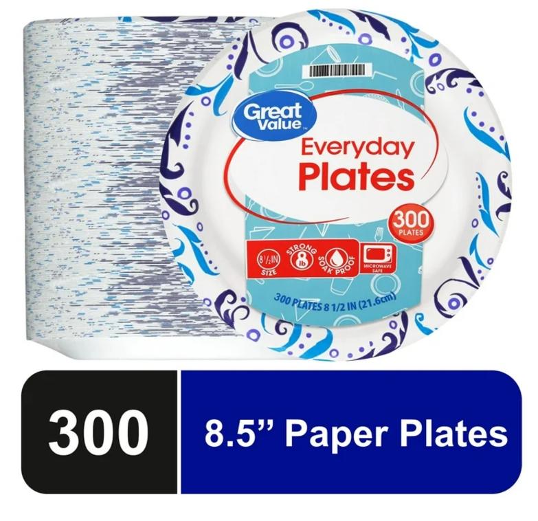 Great Value Everyday Disposable Paper Plates, 8.5