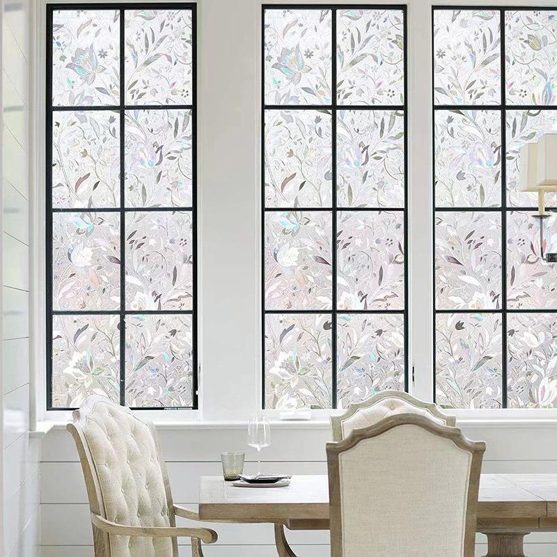 Floral Pattern Window Sticker, 1 Roll Static Cling Window Film, Decorative Sticker for Home Living Room Bedroom Bathroom