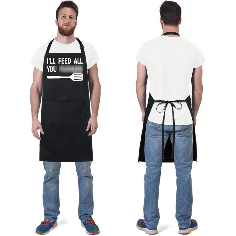 Cotton Funny Apron with 2 Pockets for Men Women BBQ Grilling Adjustable Bib Black Aprons Gifts Cooking Kitchen