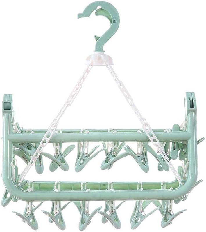 Foldable Clothes Drying Hanger with 32 Clips and Drip Foldable Hanging Sock Rack